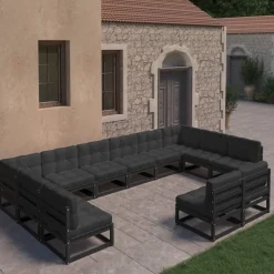 Puutarhasohvasarja, tyynyillä, mäntypuu, 12-osainen, eri värivaihtoehtoja