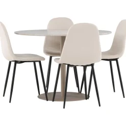 Pyöreä ruokailuryhmä Venture Home, Ø110cm beige Lycke-pöytä + 4 Polar-tuolia, sametti