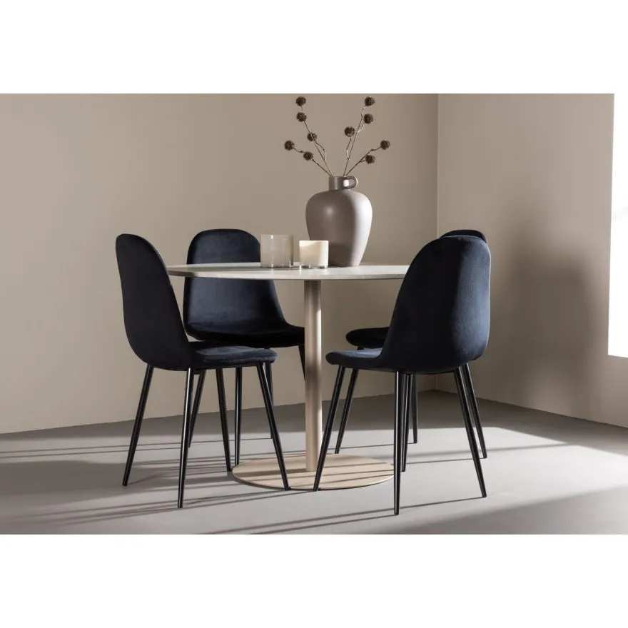 Pyöreä ruokailuryhmä Venture Home, Ø110cm beige Lycke-pöytä + 4 Polar-tuolia, sametti