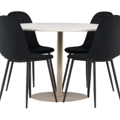 Pyöreä ruokailuryhmä Venture Home, Ø110cm beige Lycke-pöytä + 4 Polar-tuolia, sametti