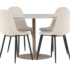 Pyöreä ruokailuryhmä Venture Home, Ø110cm beige Lycke-pöytä + 4 Polar-tuolia, sametti