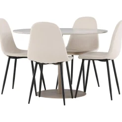 Pyöreä ruokailuryhmä Venture Home, Ø110cm beige Lycke-pöytä + 4 Polar-tuolia, sametti