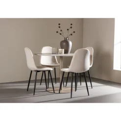 Pyöreä ruokailuryhmä Venture Home, Ø110cm beige Lycke-pöytä + 4 Polar-tuolia, sametti