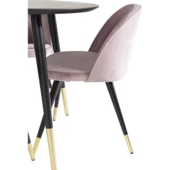 Pyöreä ruokailuryhmä Venture Home, Ø115cm musta Dipp-pöytä + 4 vaaleanpunaista Velvet-tuolia
