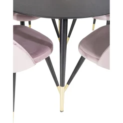 Pyöreä ruokailuryhmä Venture Home, Ø115cm musta Dipp-pöytä + 4 vaaleanpunaista Velvet-tuolia