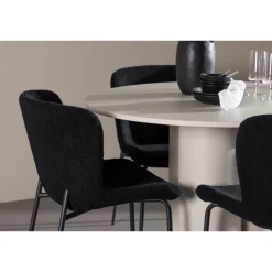 Pyöreä ruokailuryhmä Venture Home, Ø110cm Olivia-pöytä + 4 mustaa Modesto-tuolia, teddy