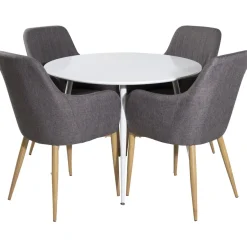 Pyöreä ruokailuryhmä Venture Home, Ø100cm Plaza-pöytä + 4 harmaata Comfort-tuolia, eri värejä