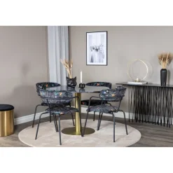 Pyöreä ruokailuryhmä Venture Home, Ø106cm tummanharmaa Estelle-pöytä + 4 mustaa Arrow-tuolia