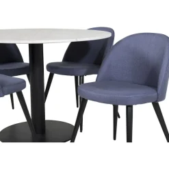 Pyöreä ruokailuryhmä Venture Home, Ø106cm valkoinen Estelle-pöytä + 4 sinistä Velvet-tuolia