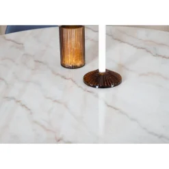 Pyöreä ruokailuryhmä Venture Home, Ø106cm valkoinen Estelle-pöytä + 4 sinistä Velvet-tuolia