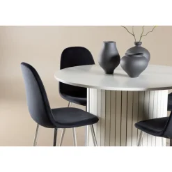 Pyöreä ruokailuryhmä Venture Home, Ø110cm valkoinen Härön-pöytä + 4 Polar-tuolia, sametti