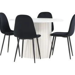 Pyöreä ruokailuryhmä Venture Home, Ø110cm valkoinen Härön-pöytä + 4 Polar-tuolia, sametti