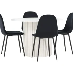 Pyöreä ruokailuryhmä Venture Home, Ø110cm valkoinen Härön-pöytä + 4 Polar-tuolia, sametti