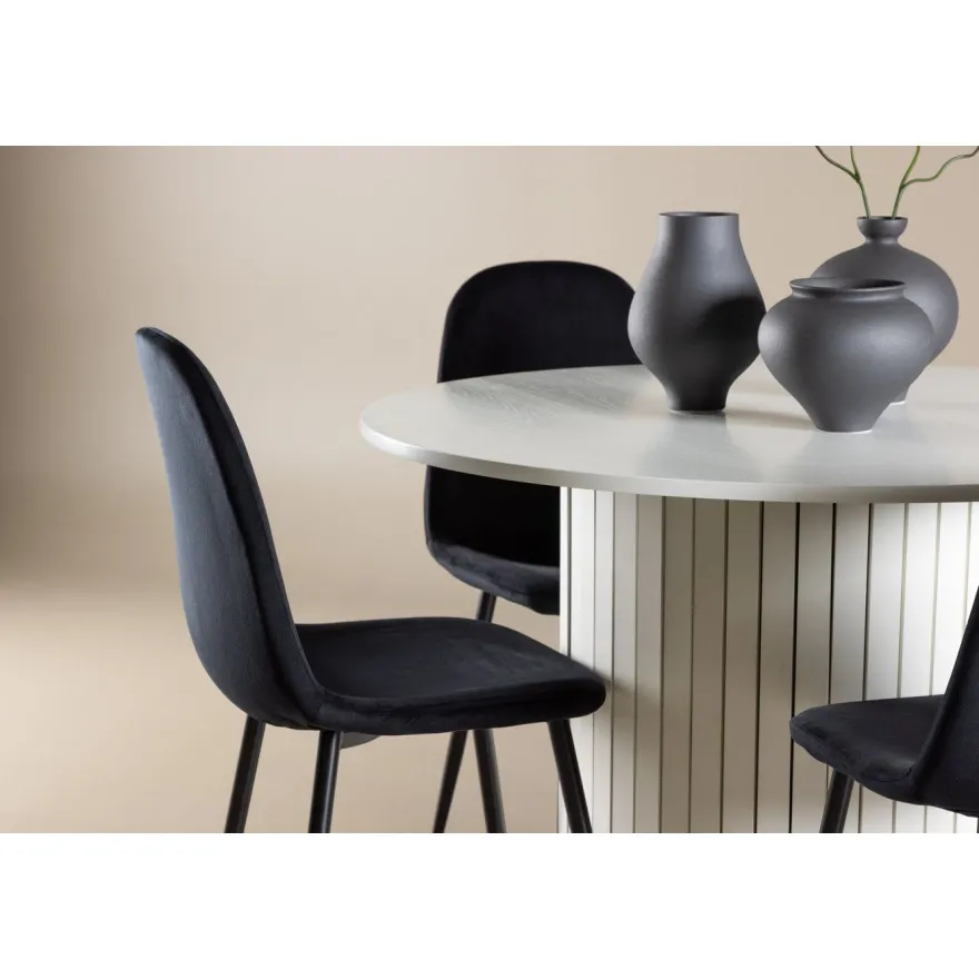Pyöreä ruokailuryhmä Venture Home, Ø110cm valkoinen Härön-pöytä + 4 Polar-tuolia, sametti