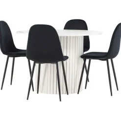 Pyöreä ruokailuryhmä Venture Home, Ø110cm valkoinen Härön-pöytä + 4 Polar-tuolia, sametti