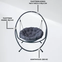 Riipputuoli Lykke Comfort, sis. pehmustettu tyyny ja ripustusketju, Antrasiitti