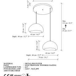 Riippuvalaisin Linento Lighting Loval 40-40-T-Luna, 2-osainen, valkoinen