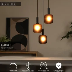 Riippuvalaisin Lucide Eloise, Ø40cm, IP20, musta