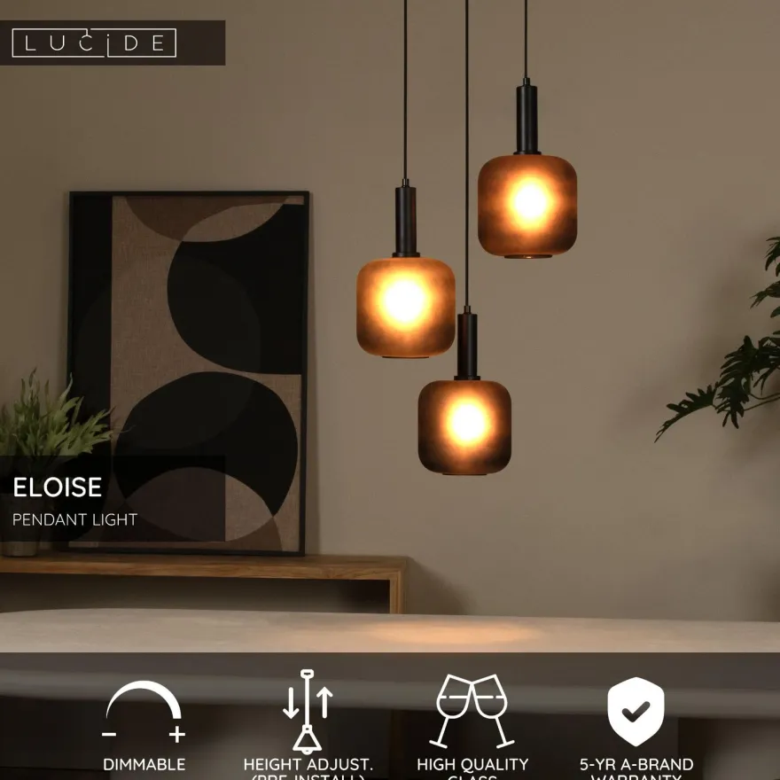 Riippuvalaisin Lucide Eloise, Ø40cm, IP20, musta