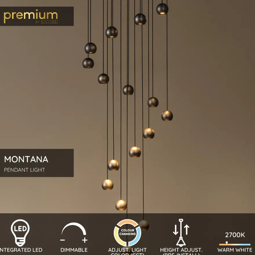Riippuvalaisin Lucide Montana, 55x55cm, IP20, 5.7W, ruskea