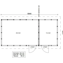 Roskakatos Aarni RK38V, 9040x4236mm, 38.3m², puuvalmis