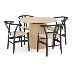 Ruokailuryhmä Kopparbo, 106cm jatkettava, 4 Dastoori ruokatuolia, beige (00722)