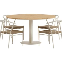 Ruokailuryhmä ulos Venture Home, beige Croft-pöytä Ø120cm + 4 beigeä Alfons-tuolia