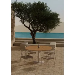 Ruokailuryhmä ulos Venture Home, beige Croft-pöytä Ø120cm + 4 beigeä Alfons-tuolia