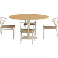 Ruokailuryhmä ulos Venture Home, beige Croft-pöytä Ø120cm + 4 beigeä Alfons-tuolia