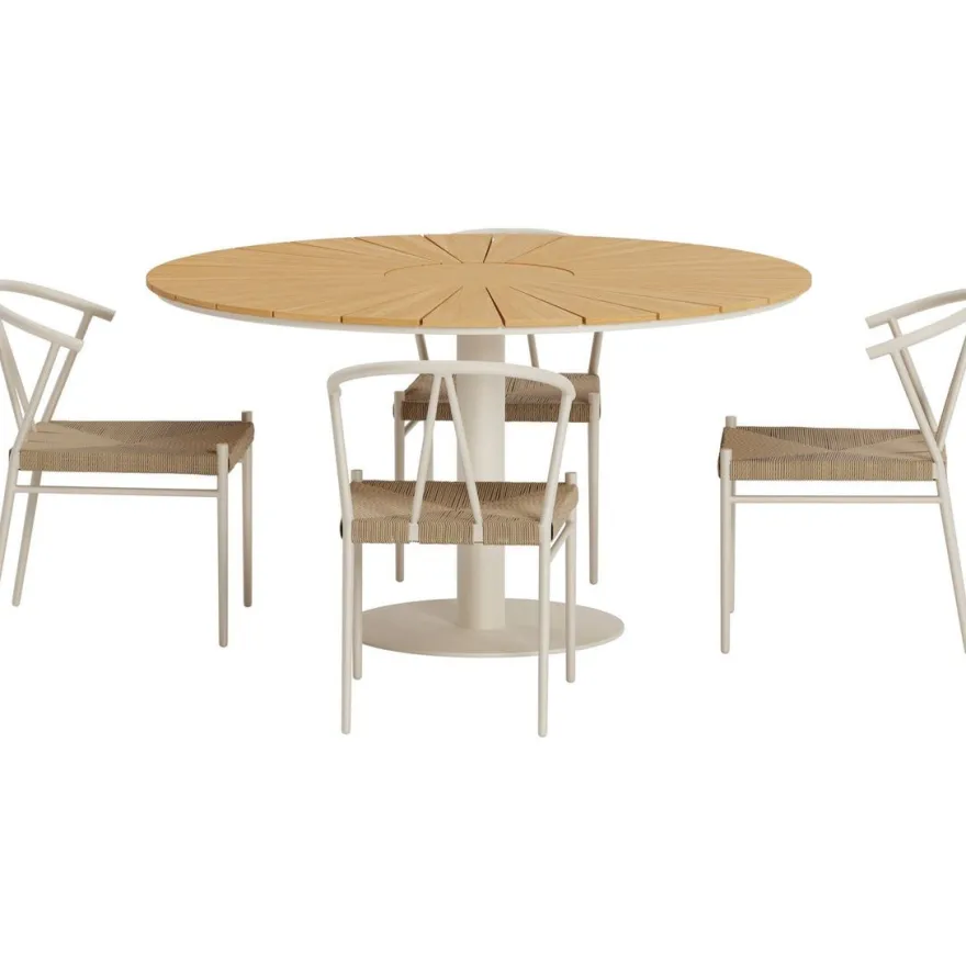 Ruokailuryhmä ulos Venture Home, beige Croft-pöytä Ø120cm + 4 beigeä Alfons-tuolia
