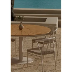 Ruokailuryhmä ulos Venture Home, beige Croft-pöytä Ø120cm + 4 beigeä Alfons-tuolia