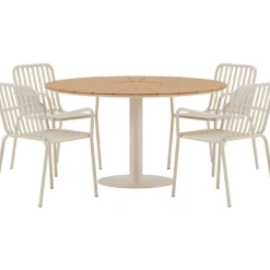 Ruokailuryhmä ulos Venture Home, beige Croft-pöytä Ø120cm + 4 beigeä Peking-tuolia
