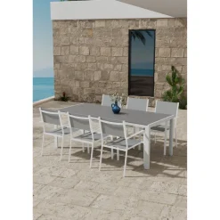 Ruokailuryhmä ulos Venture Home, harmaa Break-pöytä 205x90cm + 6 harmaata Copacabana-tuolia