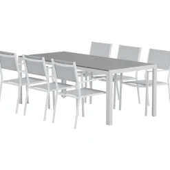 Ruokailuryhmä ulos Venture Home, harmaa Break-pöytä 205x90cm + 6 harmaata Copacabana-tuolia