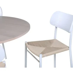 Ruokailuryhmä Venture Home, ⌀110cm beige Bianca-pöytä + 4 valkoista Polly-tuolia