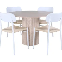 Ruokailuryhmä Venture Home, ⌀110cm beige Bianca-pöytä + 4 valkoista Polly-tuolia