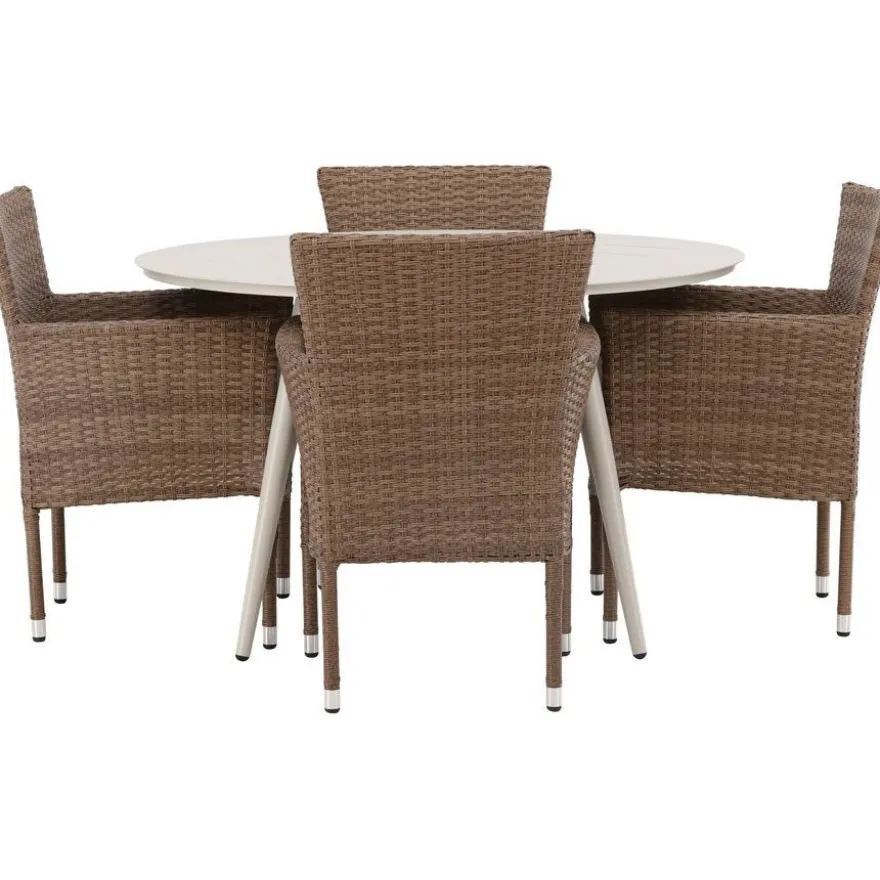 Ruokailuryhmä Venture Home, ø120cm, beige Lina-pöytä + 4 Malina-tuolia
