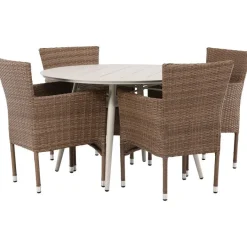 Ruokailuryhmä Venture Home, ø120cm, beige Lina-pöytä + 4 Malina-tuolia