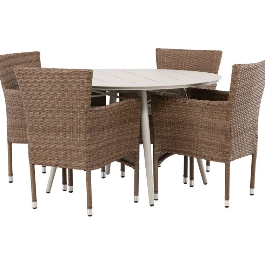Ruokailuryhmä Venture Home, ø120cm, beige Lina-pöytä + 4 Malina-tuolia