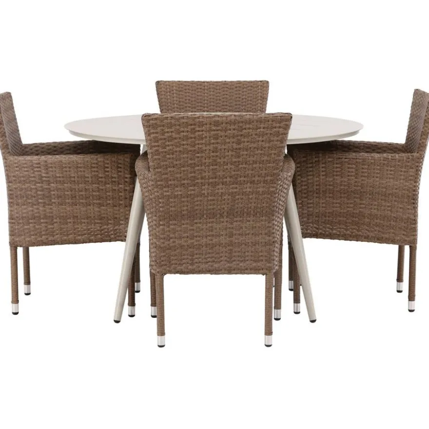 Ruokailuryhmä Venture Home, ø120cm, beige Lina-pöytä + 4 Malina-tuolia