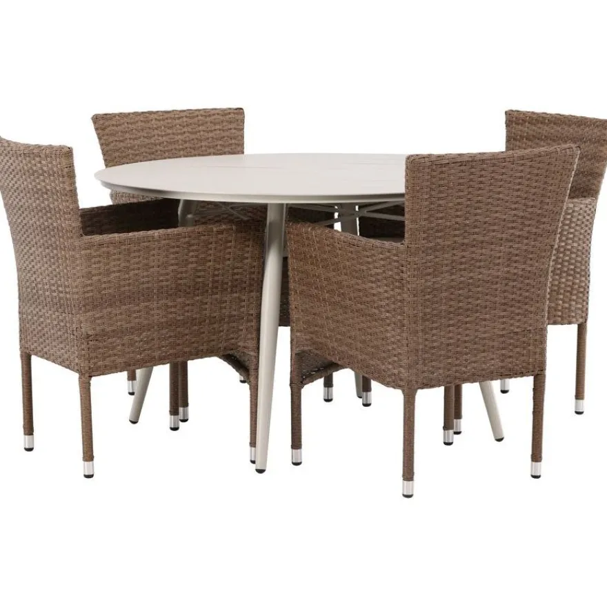 Ruokailuryhmä Venture Home, ø120cm, beige Lina-pöytä + 4 Malina-tuolia