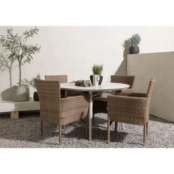 Ruokailuryhmä Venture Home, ø120cm, beige Lina-pöytä + 4 Malina-tuolia