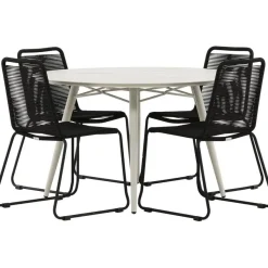 Ruokailuryhmä Venture Home, ø120cm, beige Lina-pöytä + 4 pinottavaa Lindos-tuolia
