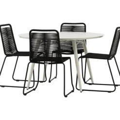 Ruokailuryhmä Venture Home, ø120cm, beige Lina-pöytä + 4 pinottavaa Lindos-tuolia