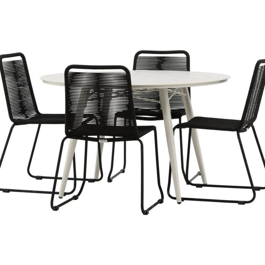 Ruokailuryhmä Venture Home, ø120cm, beige Lina-pöytä + 4 pinottavaa Lindos-tuolia