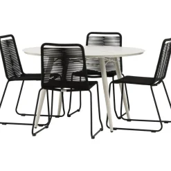 Ruokailuryhmä Venture Home, ø120cm, beige Lina-pöytä + 4 pinottavaa Lindos-tuolia