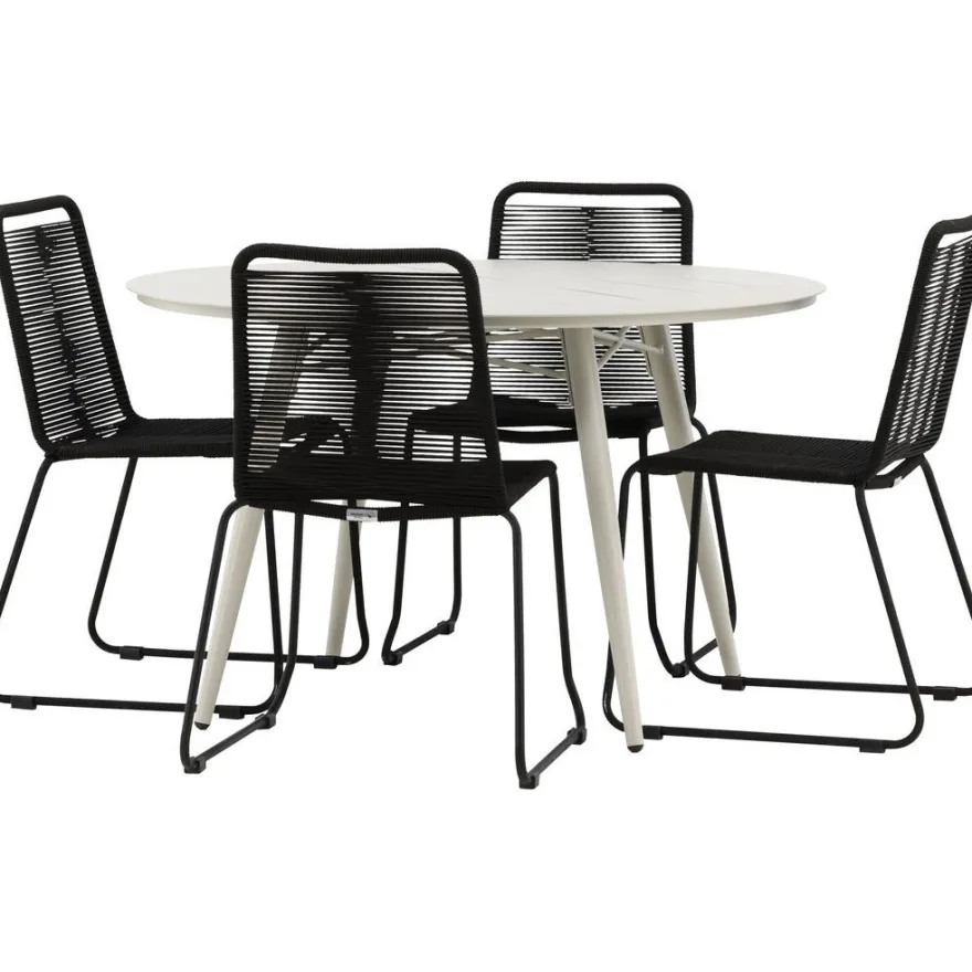 Ruokailuryhmä Venture Home, ø120cm, beige Lina-pöytä + 4 pinottavaa Lindos-tuolia