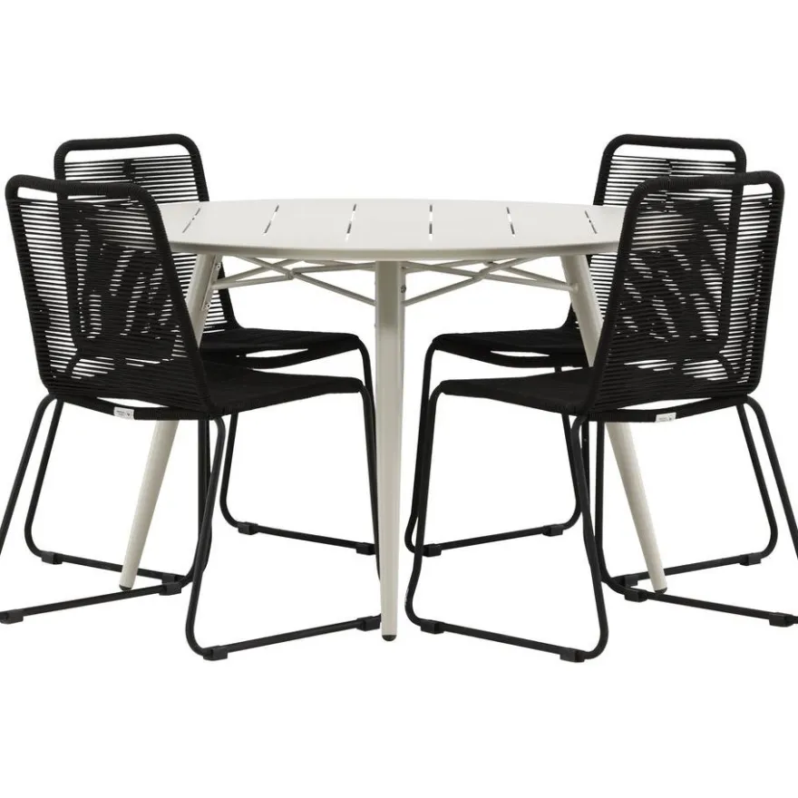 Ruokailuryhmä Venture Home, ø120cm, beige Lina-pöytä + 4 pinottavaa Lindos-tuolia
