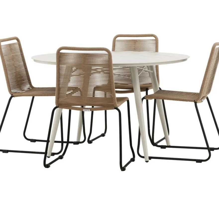 Ruokailuryhmä Venture Home, ø120cm, beige Lina-pöytä + 4 pinottavaa Lindos-tuolia