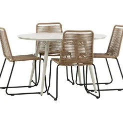Ruokailuryhmä Venture Home, ø120cm, beige Lina-pöytä + 4 pinottavaa Lindos-tuolia